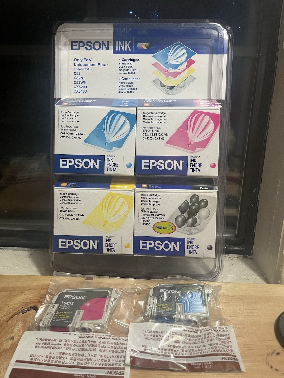 LOT OF 6 Epson Inc. New Inbox T0423 T0422 T0321 and T0424 Ink Cartridges Sealed