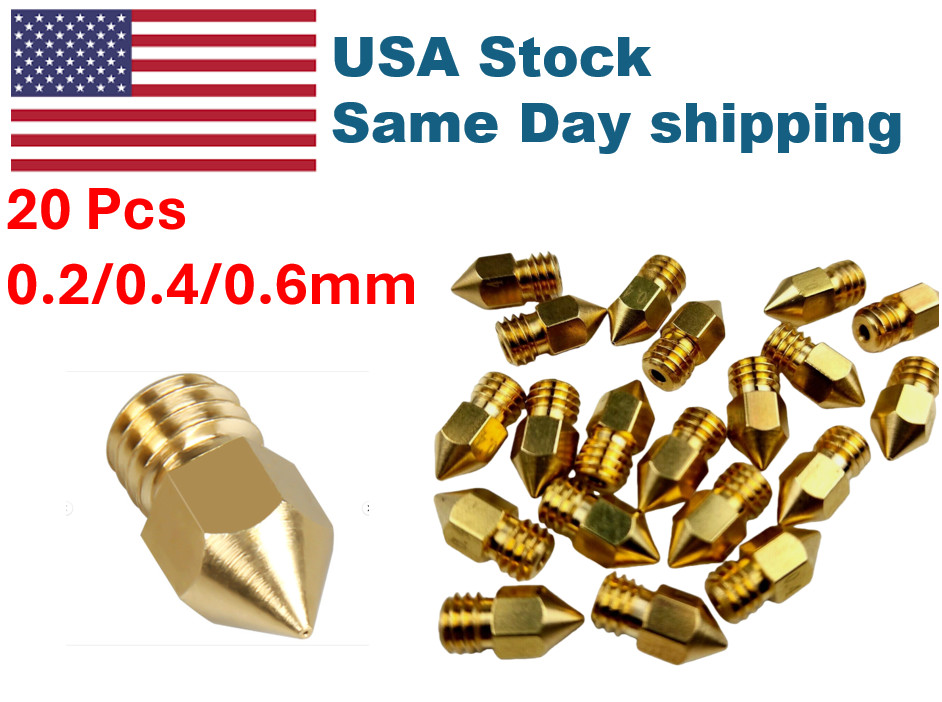 20 Pcs MK8 0.2/0.4/0.6mm Extruder 3D Printer Nozzle for Creality CR-10 Ender 3