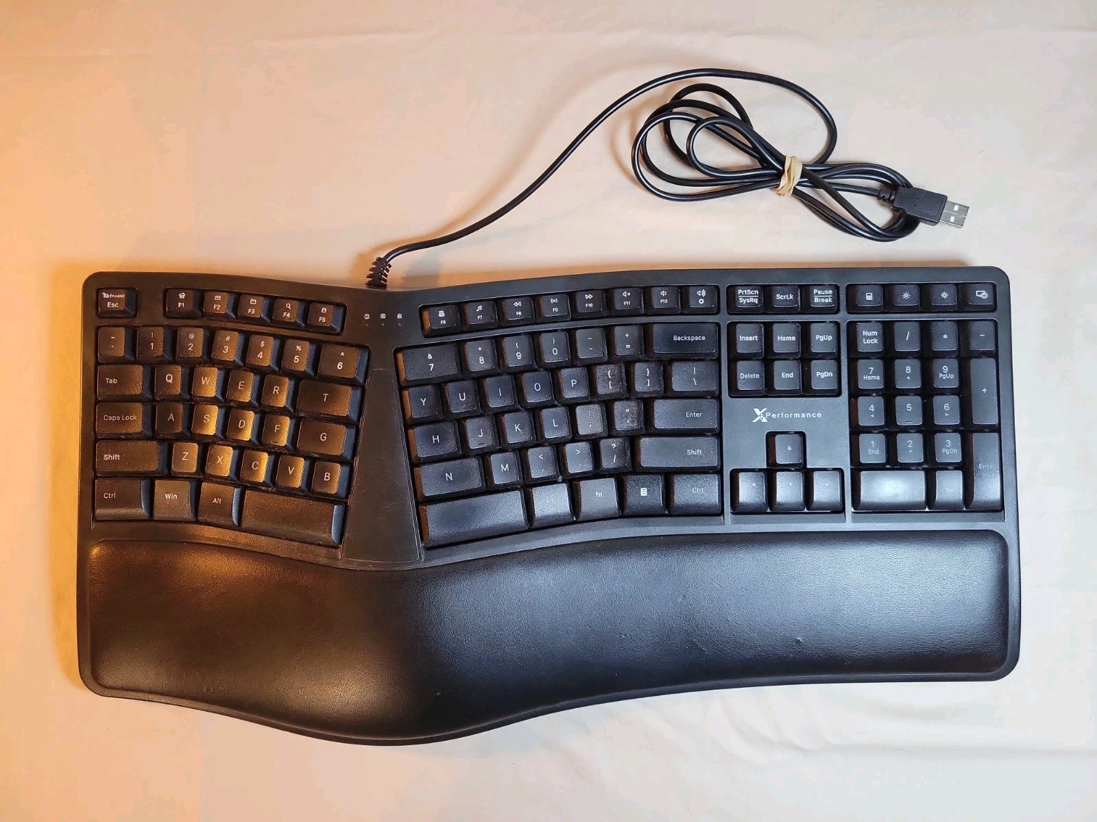 X9 Performance Wired USB Ergonomic Split Keyboard Wrist Rest Black TESTED