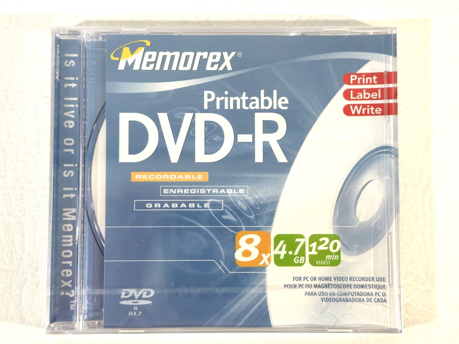 NEW – Memorex Printable DVD-R 4.7 GB, 120min