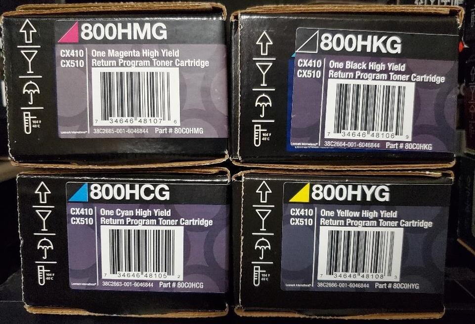 GENUINE SET OF 4  SEALED LEXMARK TONERS 800HMG 800HCG 800HYG 800HCG CX410 CX510