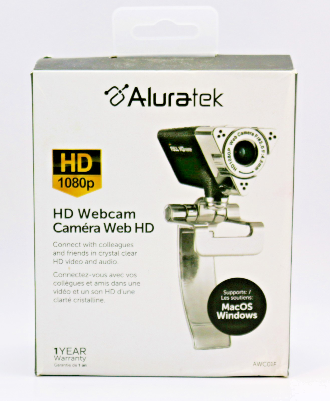 Aluratek AWC01F 1080p Full HD Webcam – Built-in Mic – Auto Light Correct – New