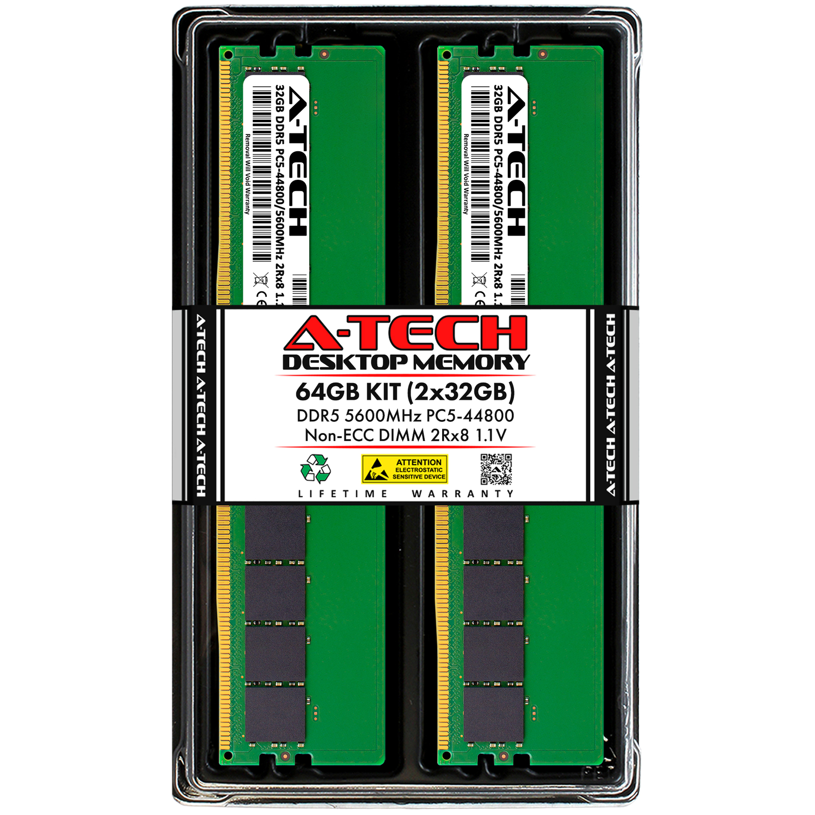 A-Tech 64GB 2x 32GB DDR5 5600 MHz Desktop DIMM PC5-44800 288-Pin Memory RAM Kit