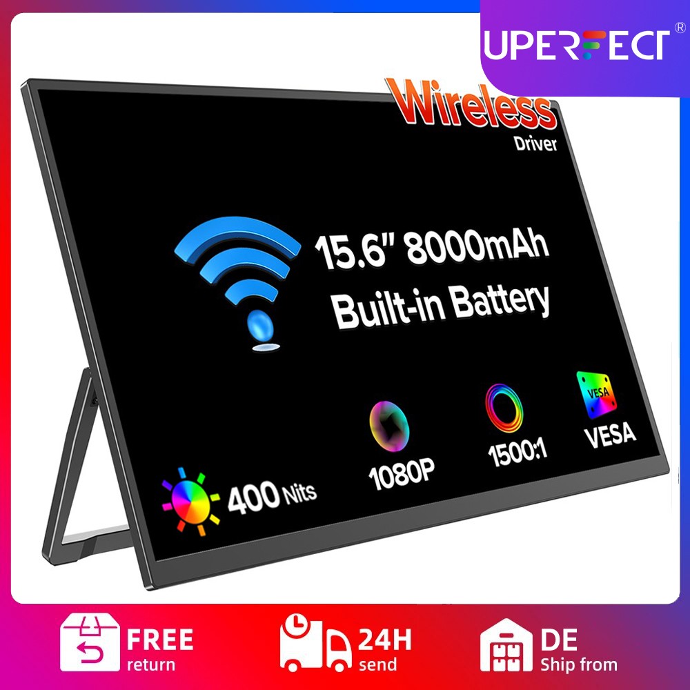 UPERFECT Wireless Portable Monitor with 8000mAh Battery, 15.6" Wireless Monitor