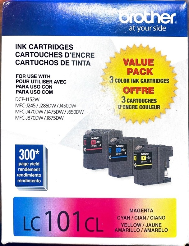 Sealed  Brother LC101CL Ink Cartridges - Cyan / Magenta / Yellow