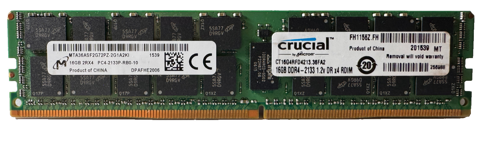 Lot of 2 Micron /Crucial 16GB 2Rx4 PC4-2133P-RB0-10 ECC RDIMM DDR4 Server RAM