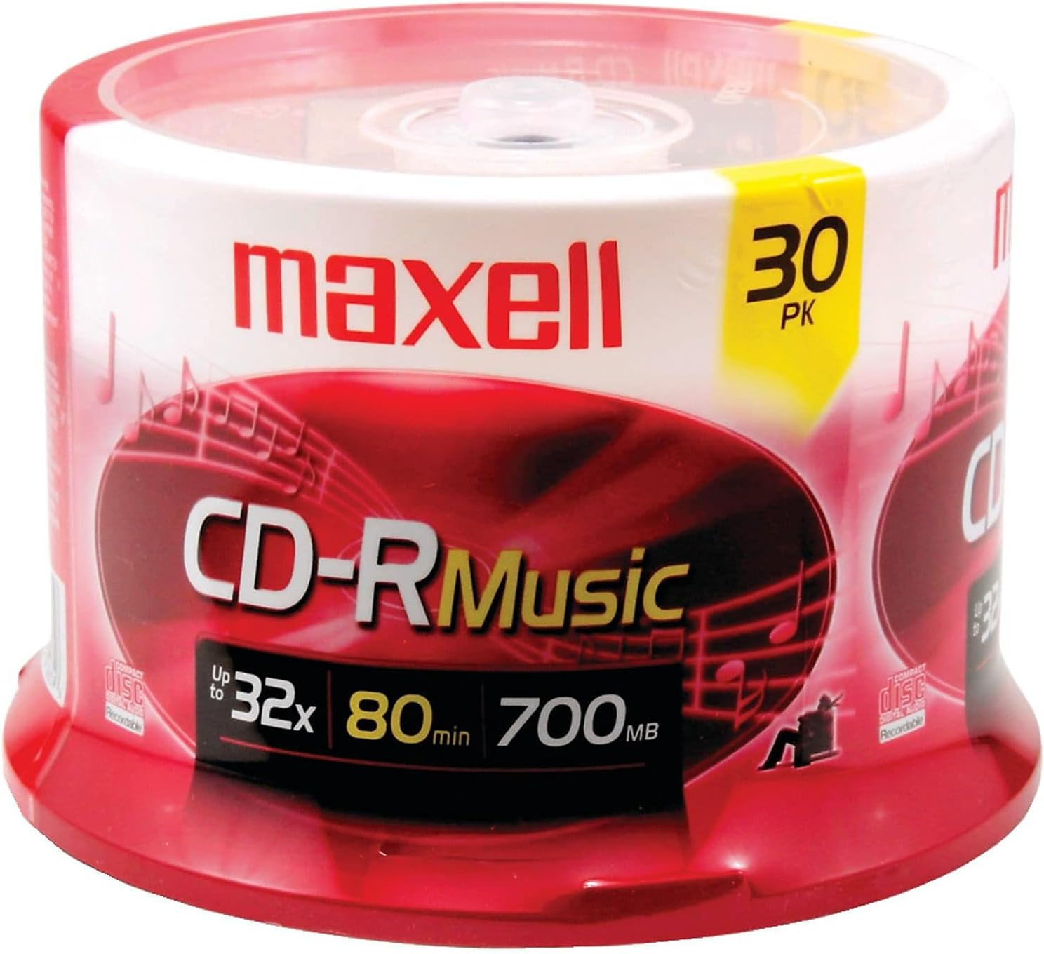 Maxell CD-R Blank Media 30 Pack Spindle  Audio Music 32x 80 Minute 700MB Player