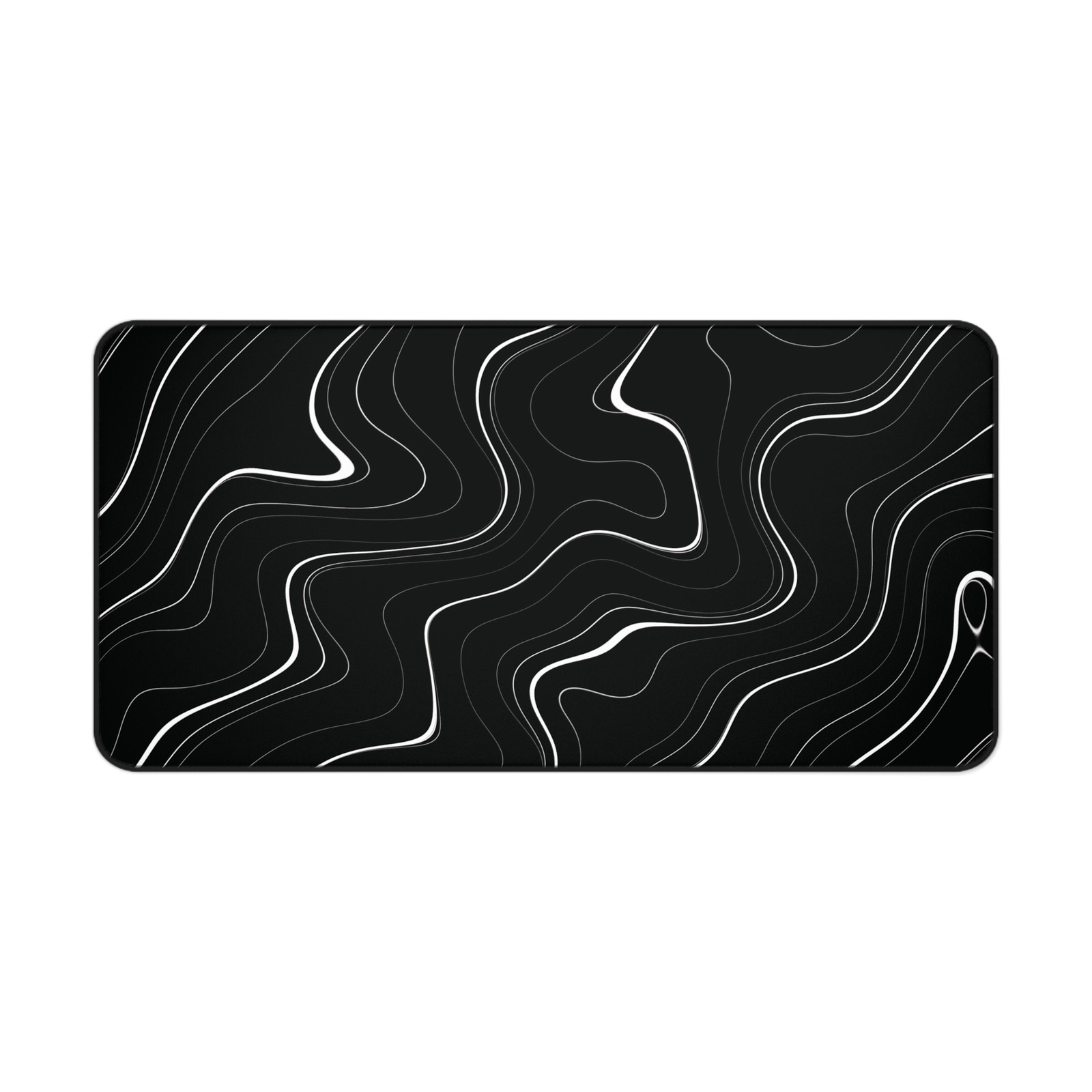 Abstract Topographic Lines Desk Mat Black Wavy Extended Mouse Pad