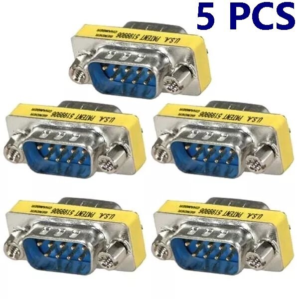 5x DB9 D-SUB 9 Pin RS232 Serial Male to Male Mini Gender Changer Coupler Adapter