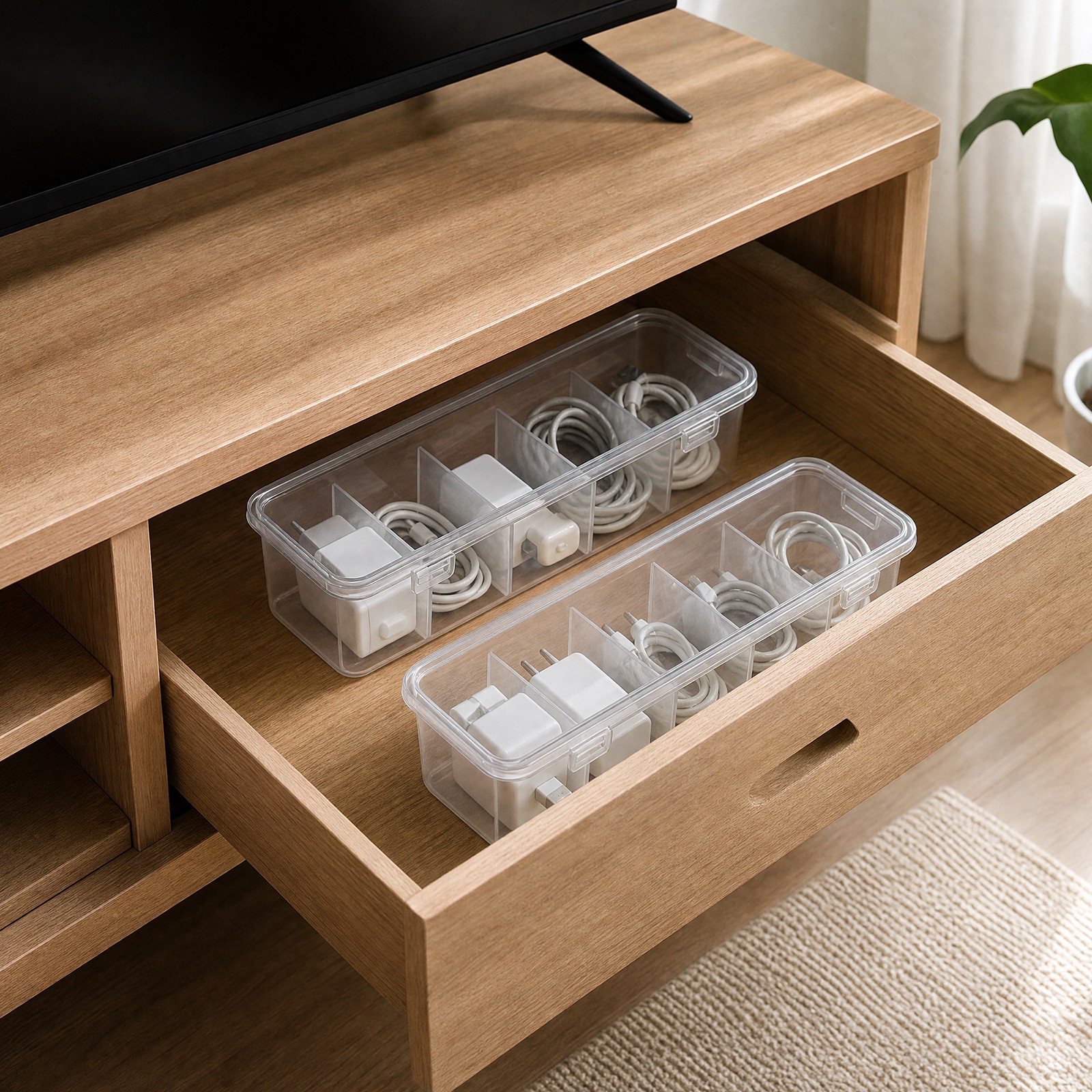 2pcs Clear Cable Organiser Box Storage Box for Charging Cable Cord Storage Box