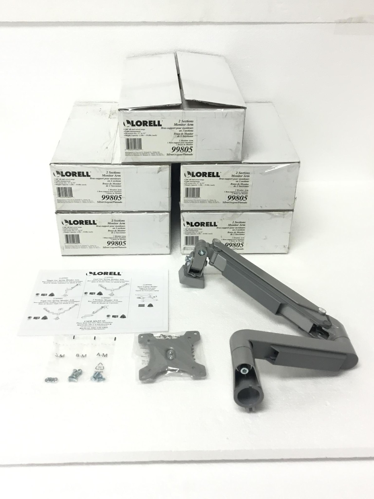 6x NEW LORELL 99805 2 Sections Monitor Arm 180" Tilt Swivel Range Fits 17"x32"