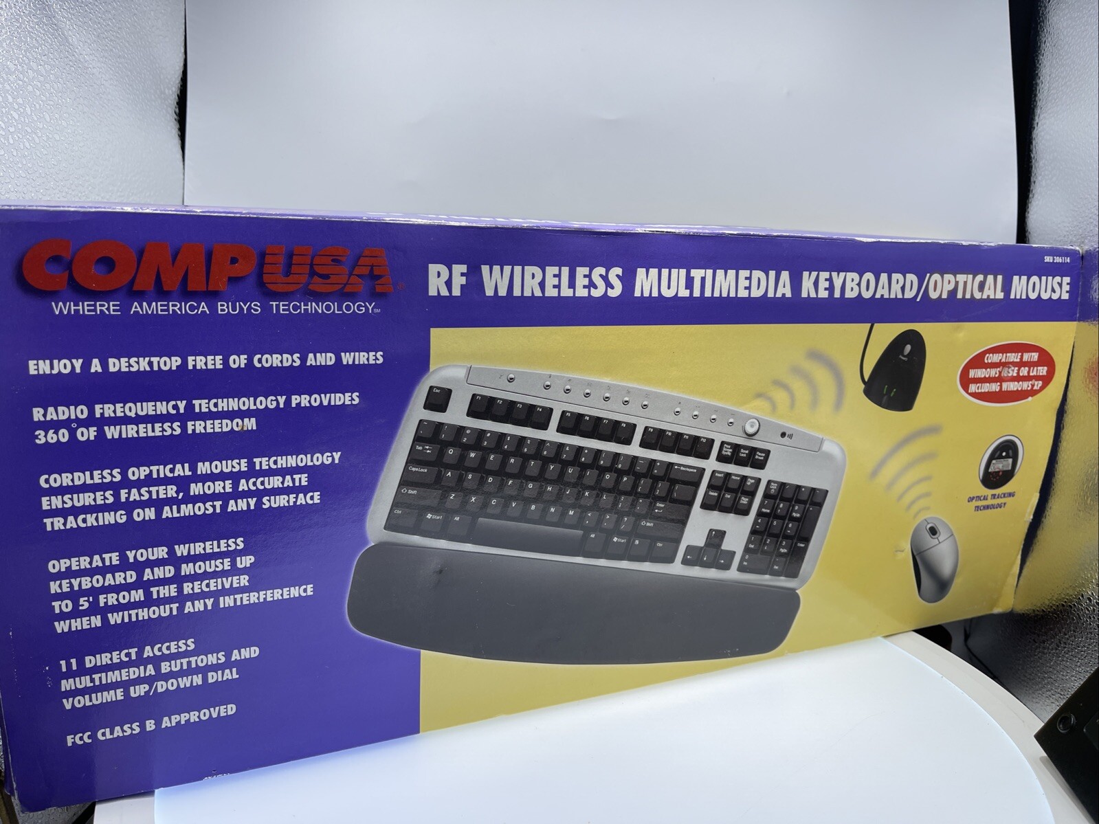 Vintage COMPUSA RF Wireless Multimedia Keyboard Optical Mouse Set