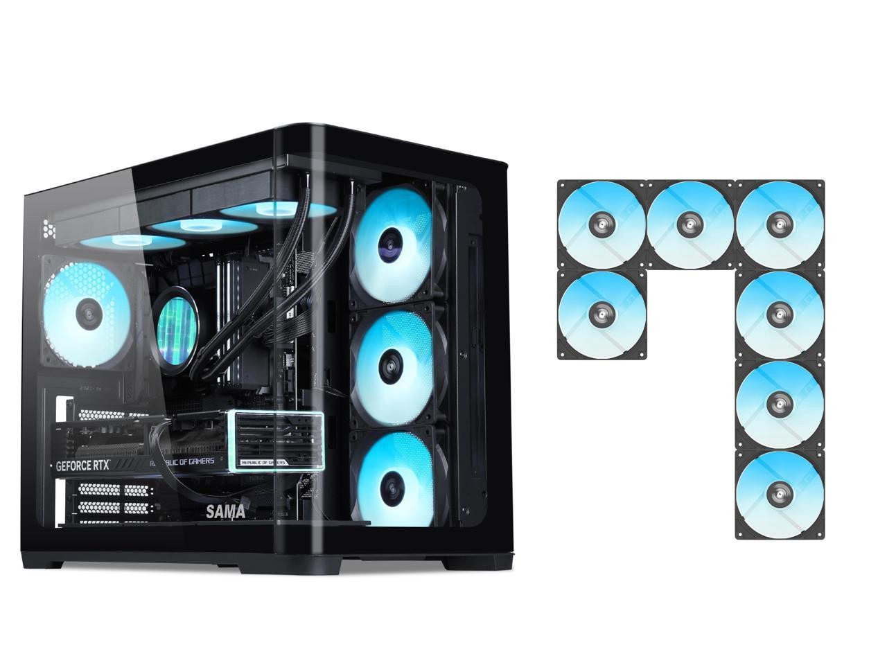 SAMA V60 PC Case, Mid-Tower Computer Case, A Curved Tempered Glass, 7