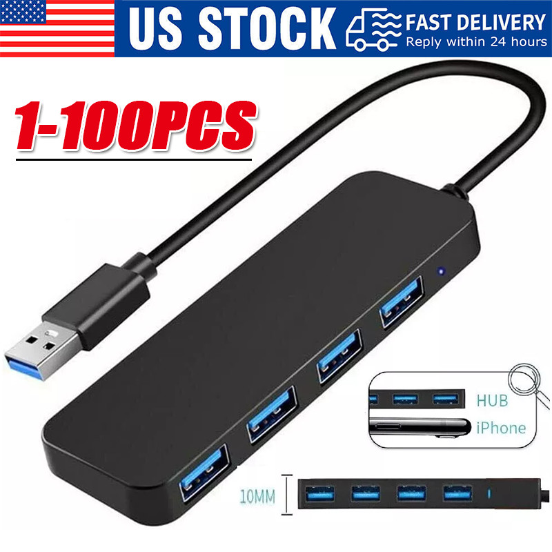4-Port USB 3.0 Hub 5Gbps Portable Compact PC Mac Laptop Notebook lot Desktop