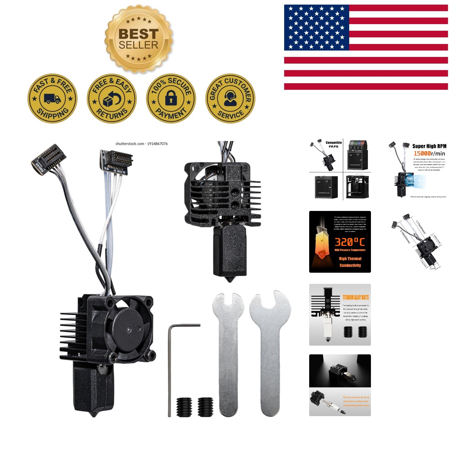 Complete Hotend Kit for Bambu Lab P1P P1S - Includes 0.4mm Nozzle & Thermistor