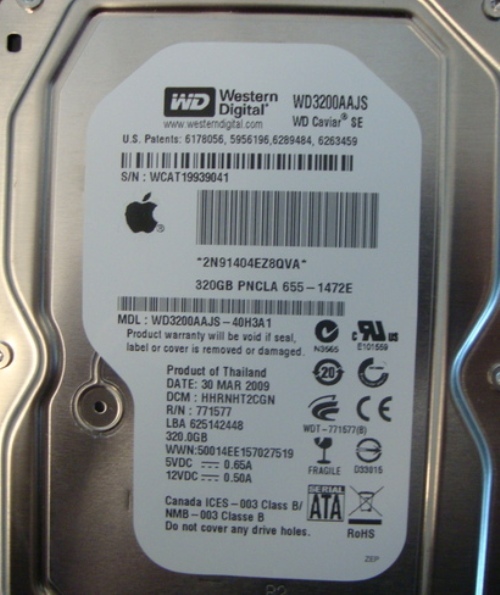 WD3200AAJS-40H3A1 DCM:HHRNHT2CGN Apple 655-1472E 320gb Sata Desktop HDD