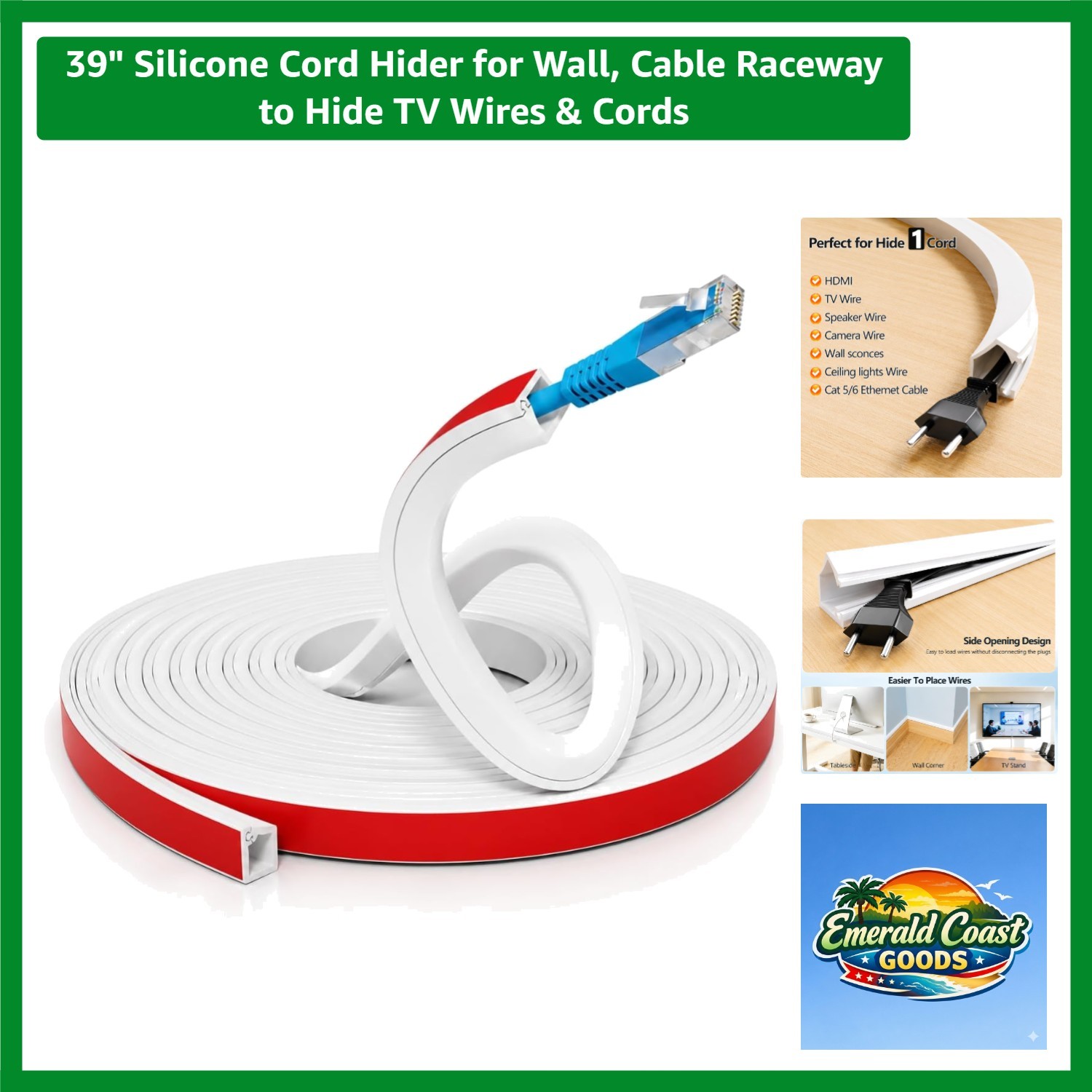 Clean Up Your Space: 39-Inch Silicone Cable Hider for Tidy Indoor/Outdoor Cords