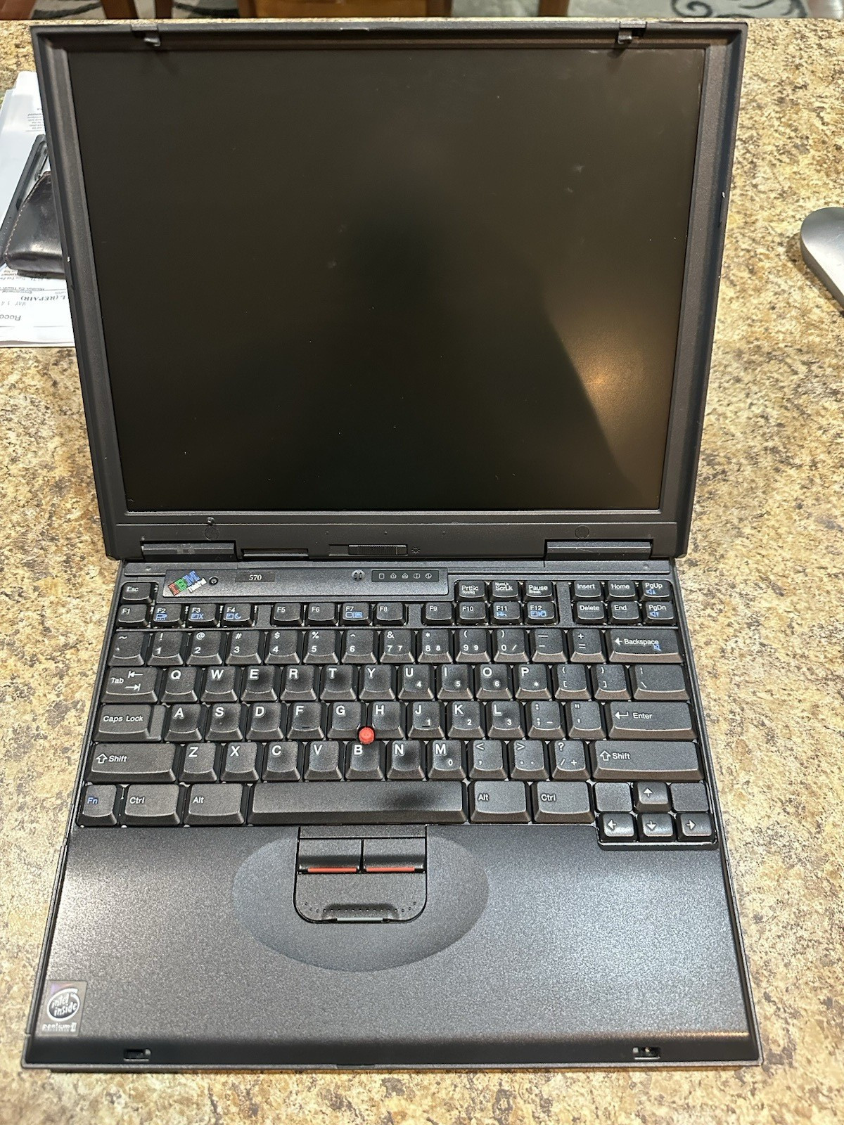 IBM ThinkPad 570 Vintage Laptop With Dock Booted to Windows 98