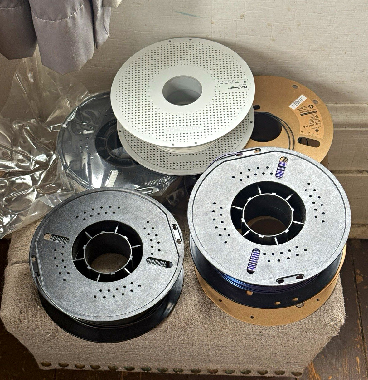 PLA 3D Printer Filament Lot, 1.75mm 1kg Spools Black White Purple Green