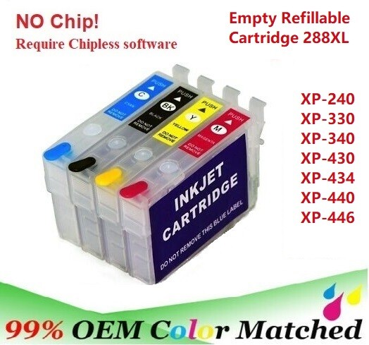 288XL 288  Refillable Ink Cartridge No Chip for XP-240  XP-330 XP-340 XP-430