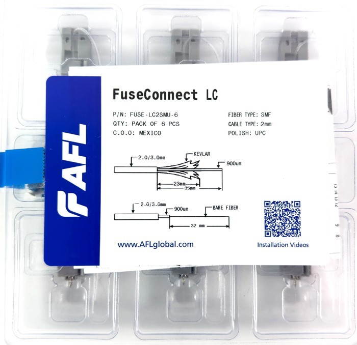 AFL FUSEConnect LC/UPC SM Connector - 2mm Blue (6 pack)
