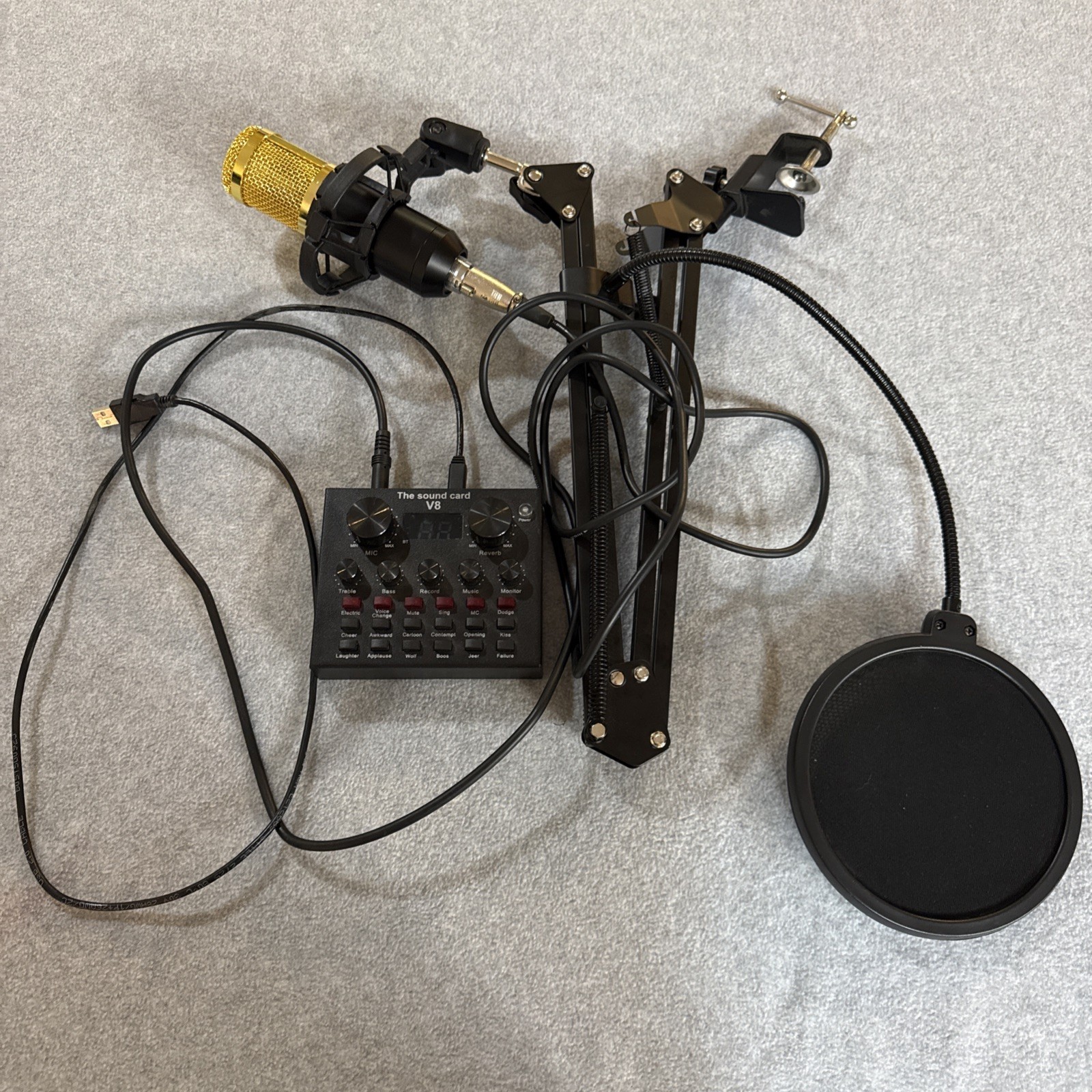 Professional Condenser Microphone w/Shock Mount Arm Scissor Stand Podcaster Rec