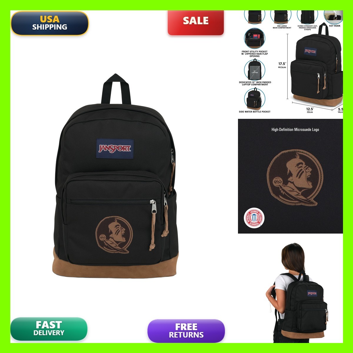 Jansport Ncaa Officially Licensed Backpack Florida State Seminoles Right Pack