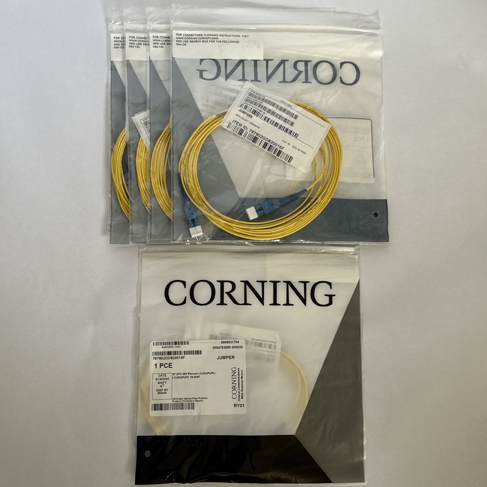 5 CNT CORNING 16ft 2F OM4 DFX 250 Plenum LCUDUP/LCUDUP Fiber Optic Jumper Cable