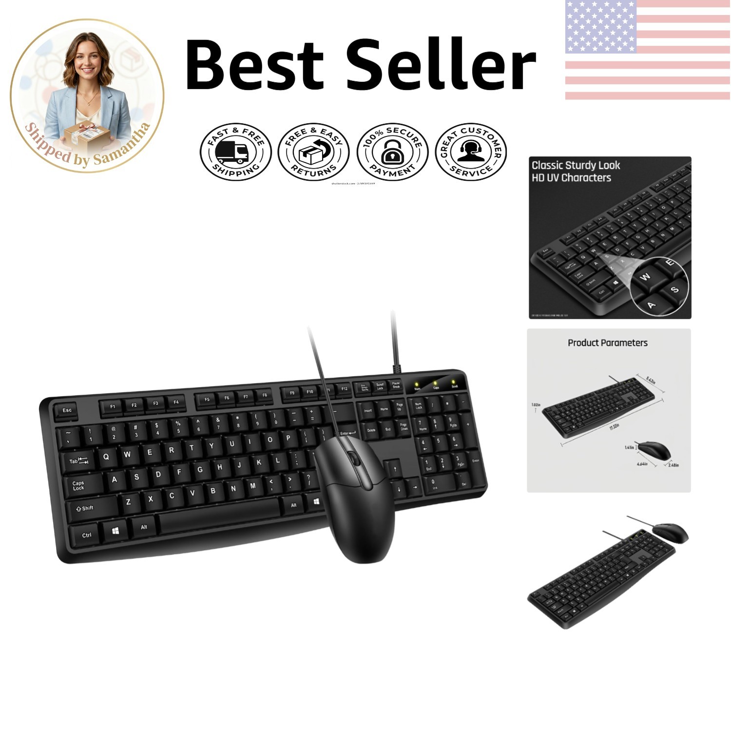 104-Key Wired Keyboard with Numeric Keypad & LED Indicators for Professionals