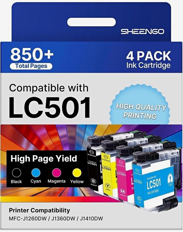SHEENGO LC501 Compatible Inkjet Ink Cartridge 4 Pack BK/C/M/Y for Brother