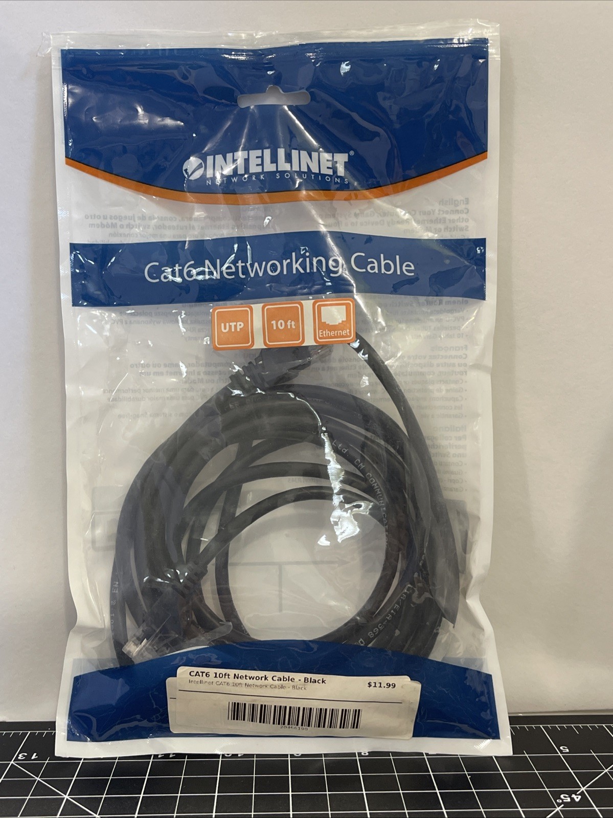 Intellinet IEC-C6-BK-10 Cat6 UTP Cable 10ft Black Molded RJ45 NOS in Package