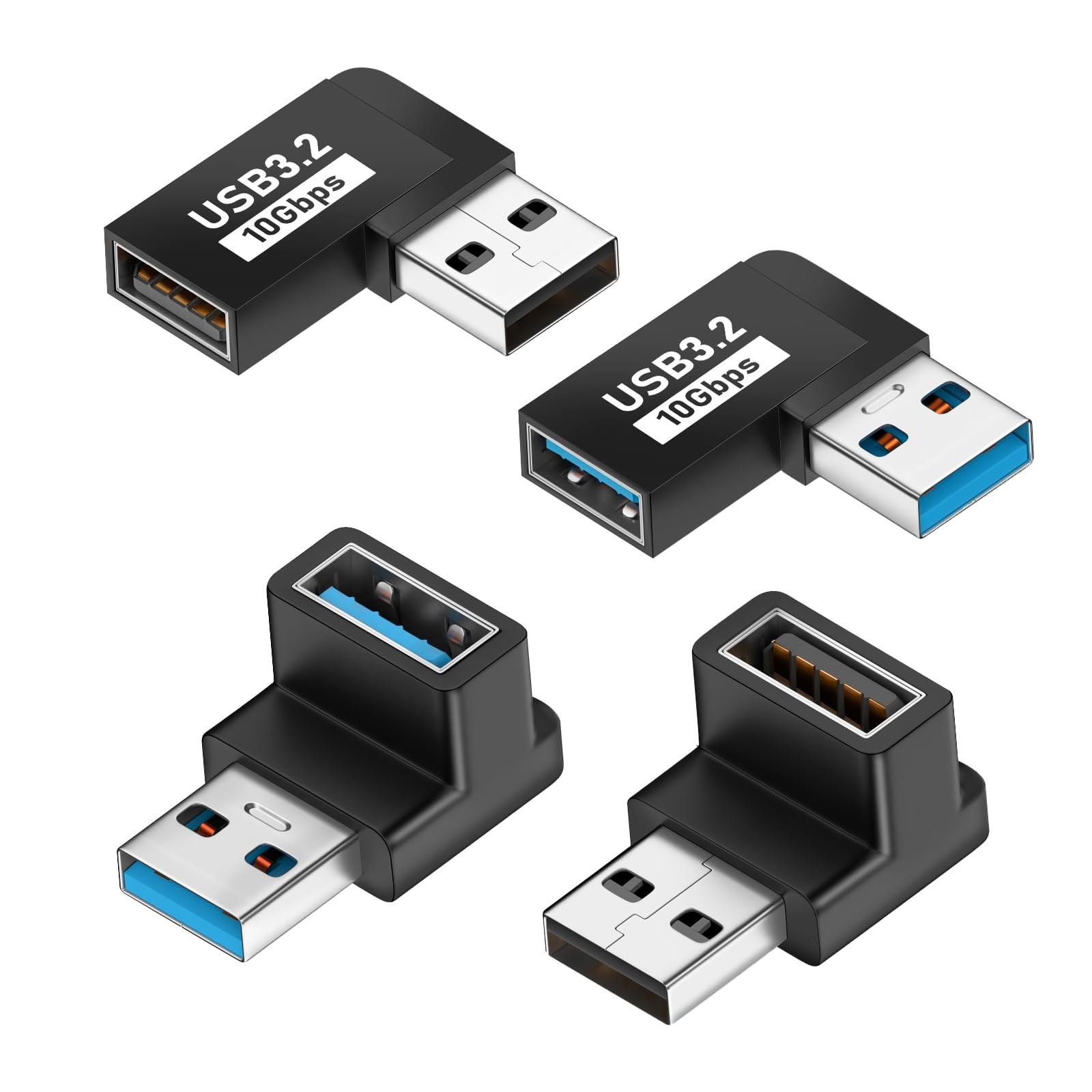 UCEC 90 Degree USB Adapter 3.2 10Gbps, Angle A male to A female, Black