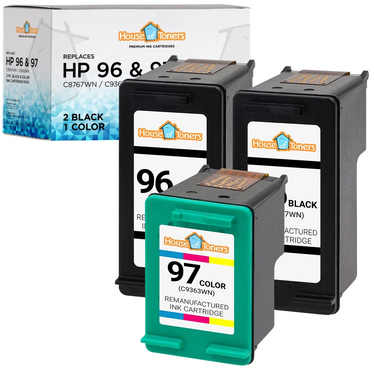 3PK Compatible With HP 96 Black Cartridge HP 97 Color for HP PhotoSmart 2610 