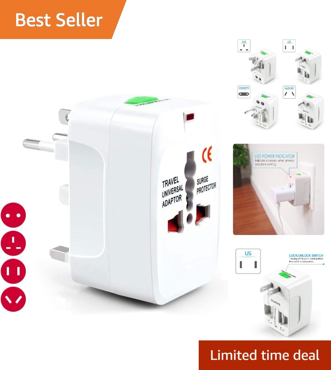World Travel Power Adapter - Lightweight, Safety Enclosed, Works in 150+ Nations