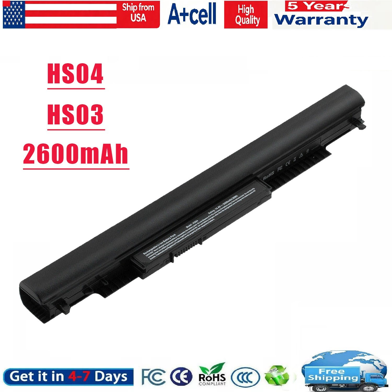 HS03 HS04 Laptop Battery For HP 807956-001 HSTNN-DB7I TPN-C125 TPN-C126 2600mAh