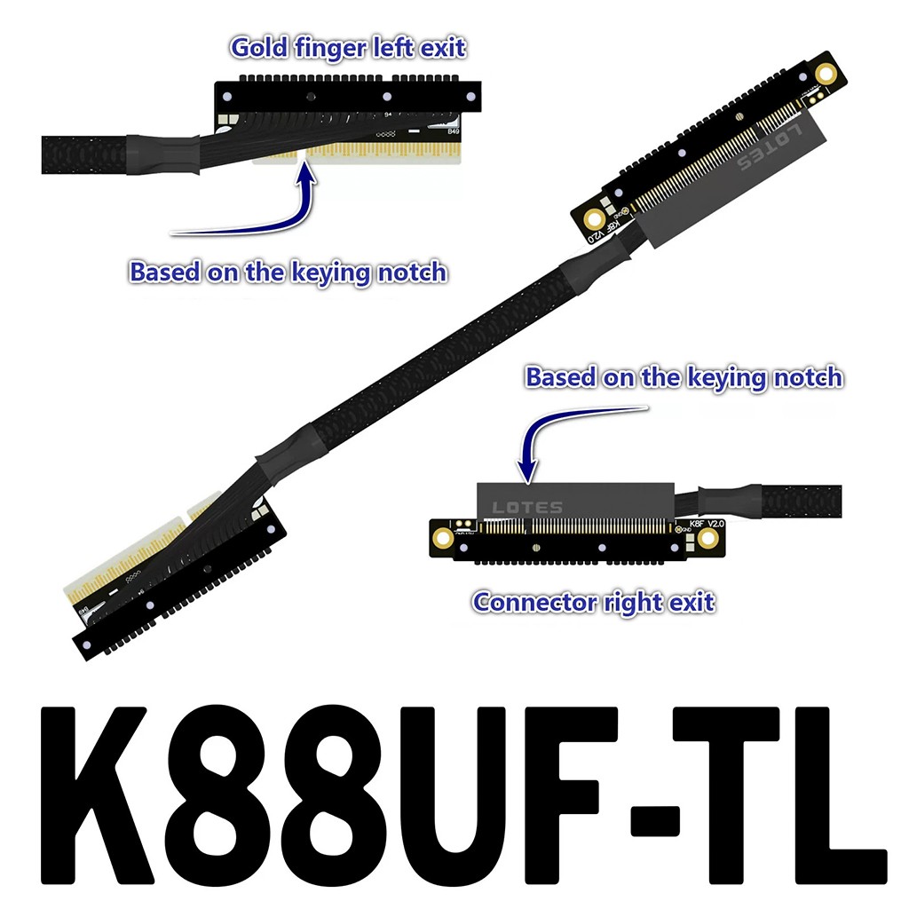 ADT‑Link GPU Extension Cable Dual Reverse Side‑Bend PCIe 5.0 X8 Gen5 Cable 30CM
