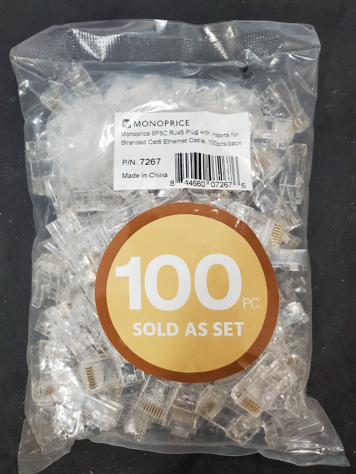 1 (Pack of 100) Monoprice 8P8C RJ45 Modular Plugs For Solid Cat5/Cat5e 7245