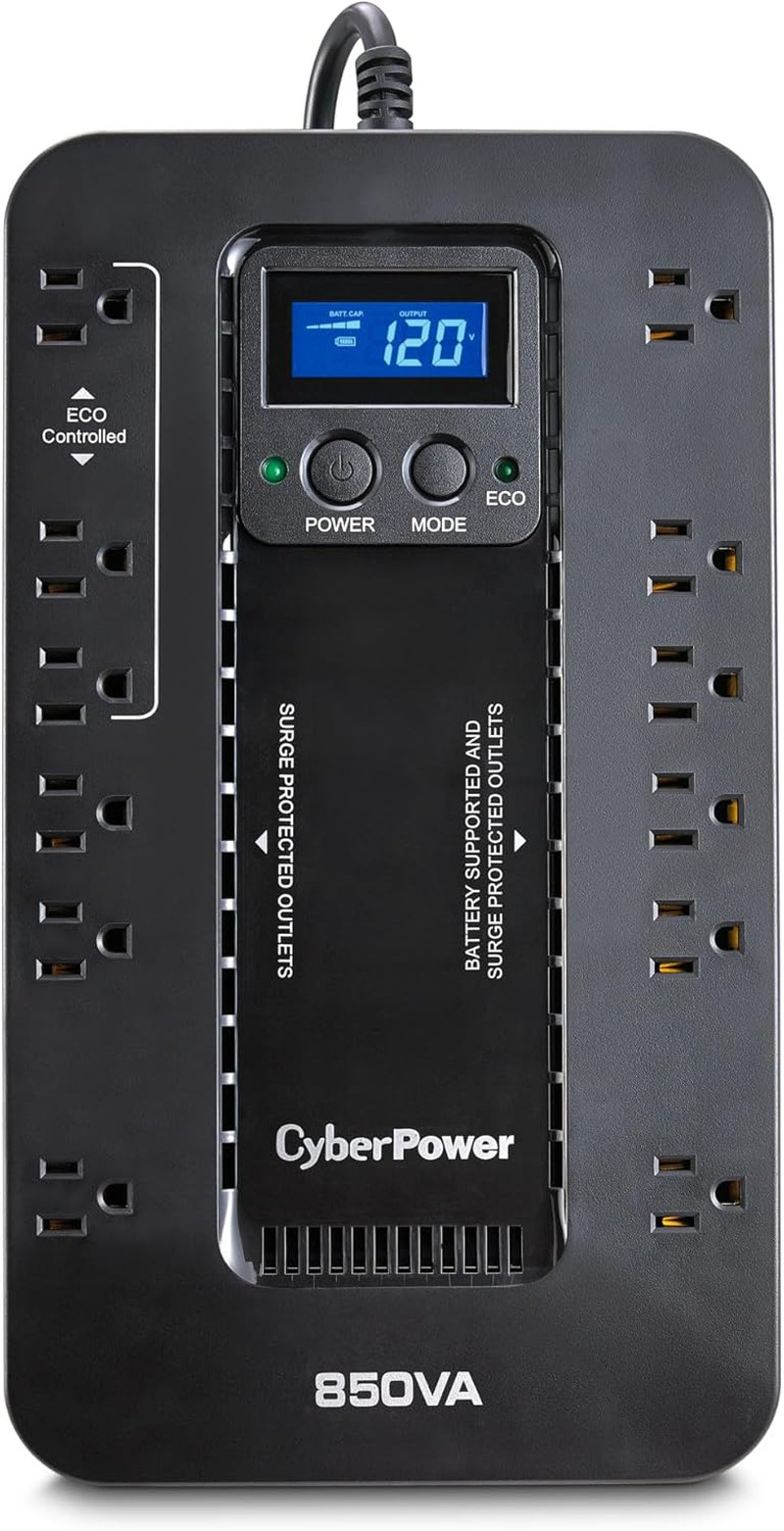 Cyberpower EC850LCD Ecologic UPS Battery Backup and Surge Protector, 850VA/510W,