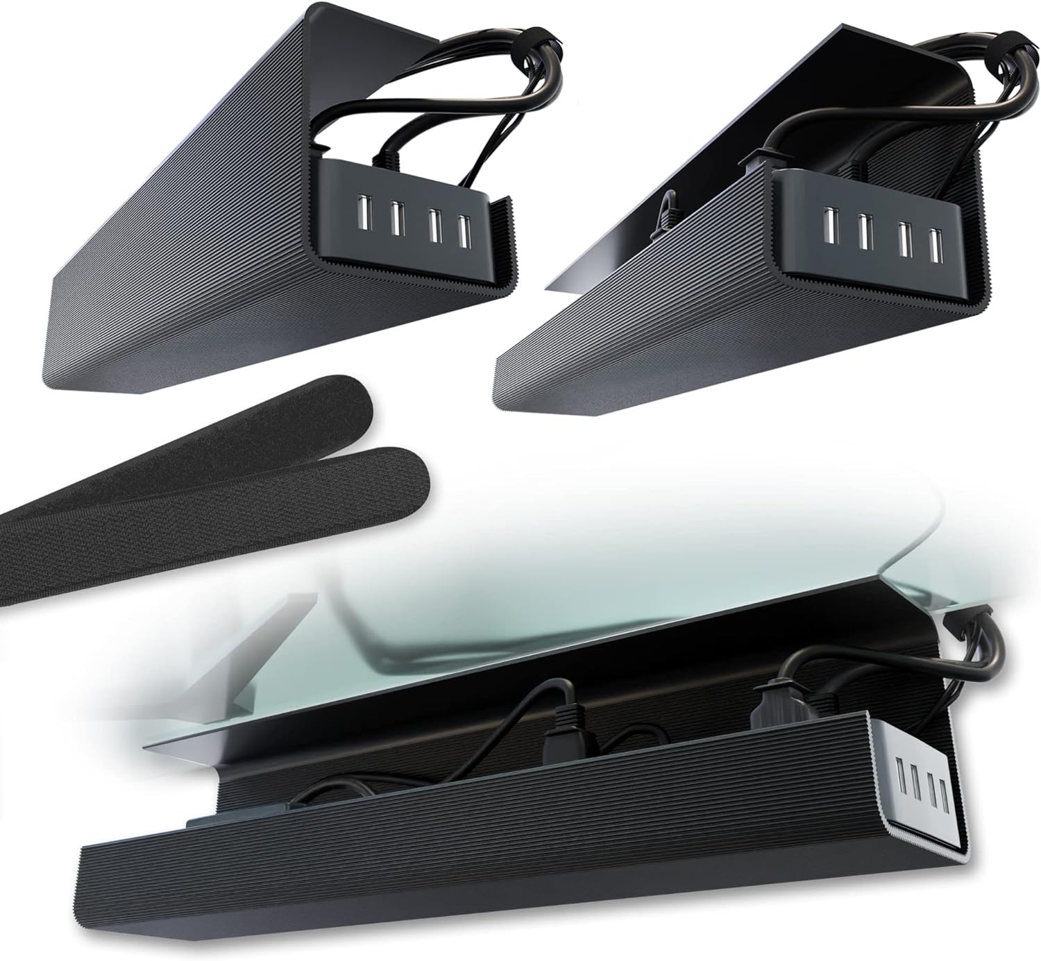 Scanfield under Desk Cable Management Tray, No-Screw, 17-Inch, 2-Pack Black