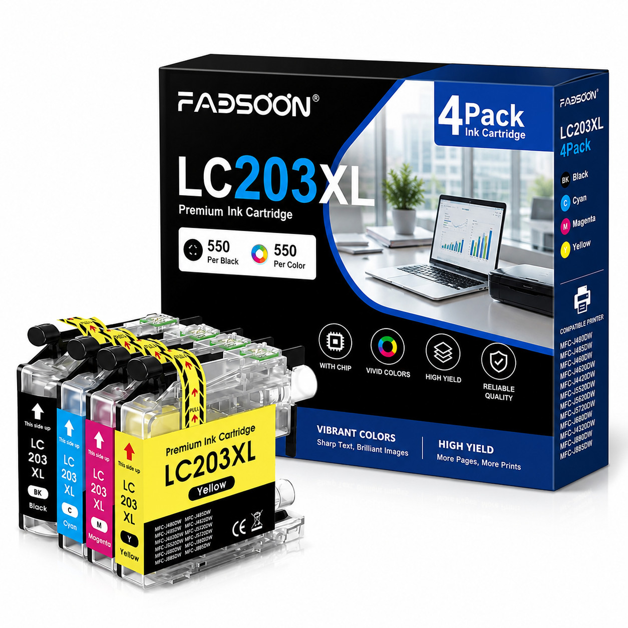 LC203XL 4PK High Yield Ink for MFC-J4320DW MFC-J4420DW MFC-J460DW MFC-J480DW 
