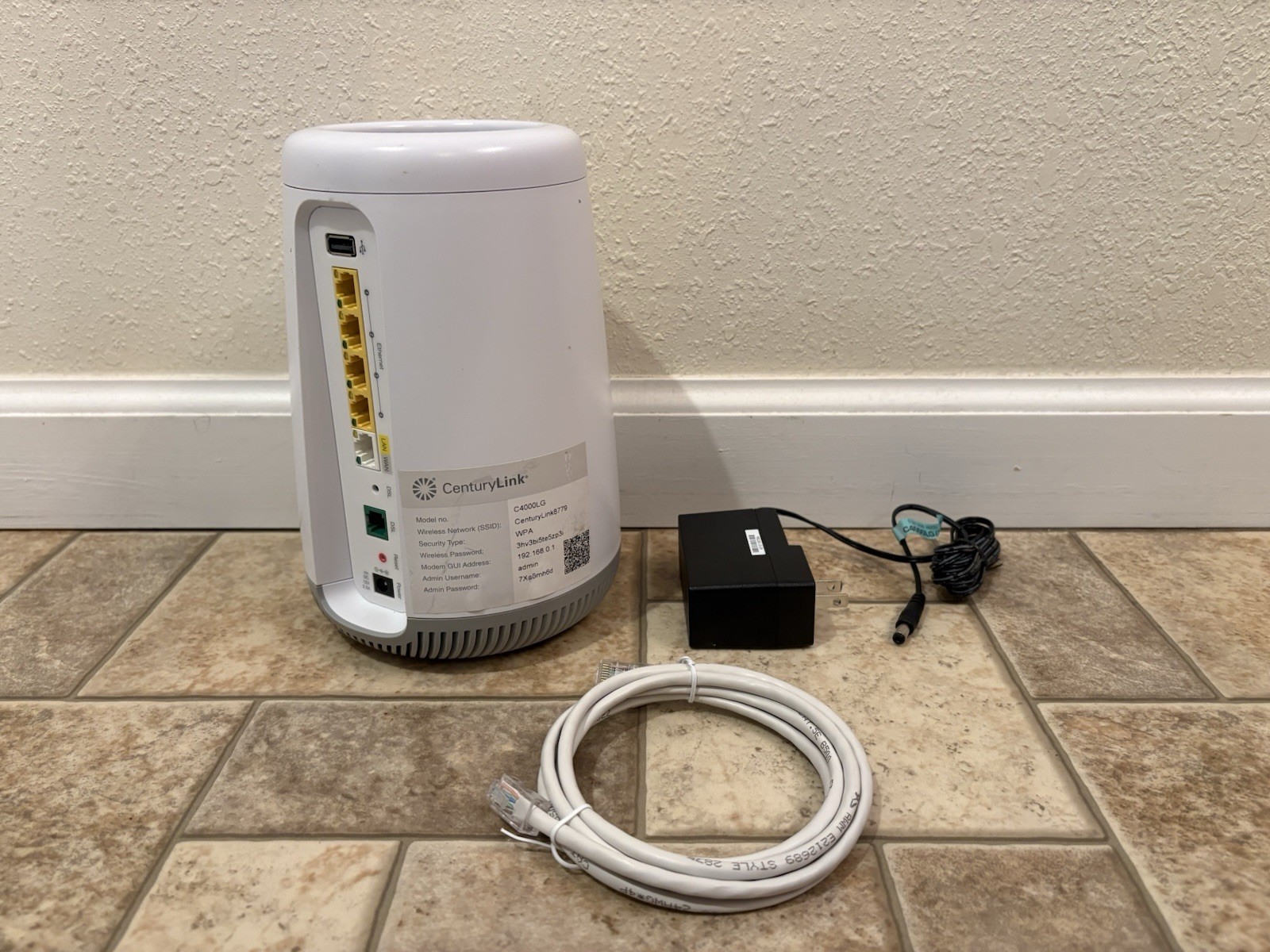 CenturyLink C4000LG Wi‑Fi 6 Router w/ Power Adapter & Ethernet Cable Bundle