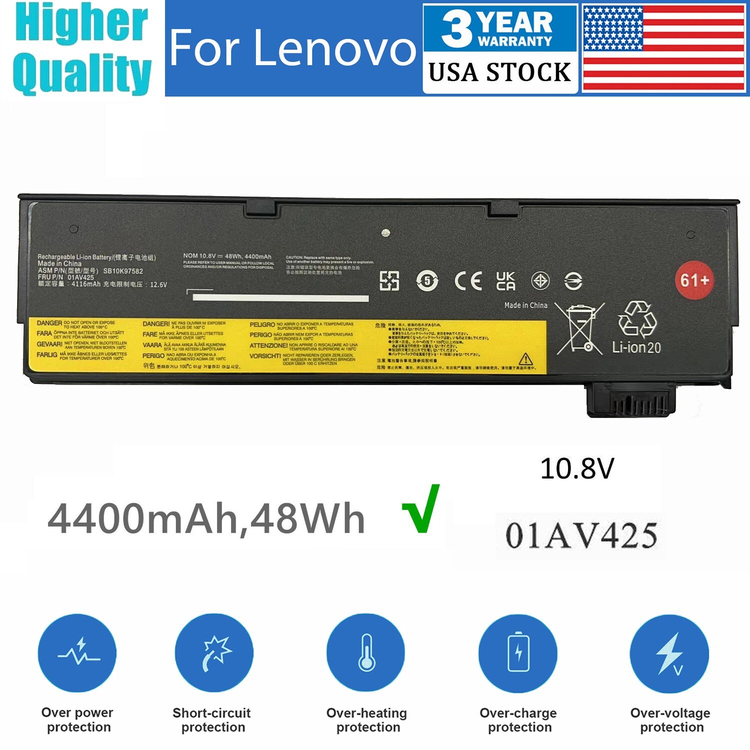 01AV425 01AV422 01AV423 01AV424 61 Battery For Lenovo Thinkpad T470 T570 48Wh US