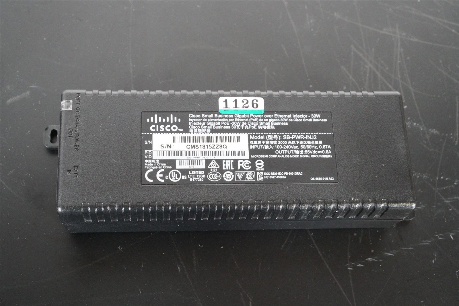 Cisco SB-PWR-INJ2 Gigabit PoE Ethernet Injector 30W
