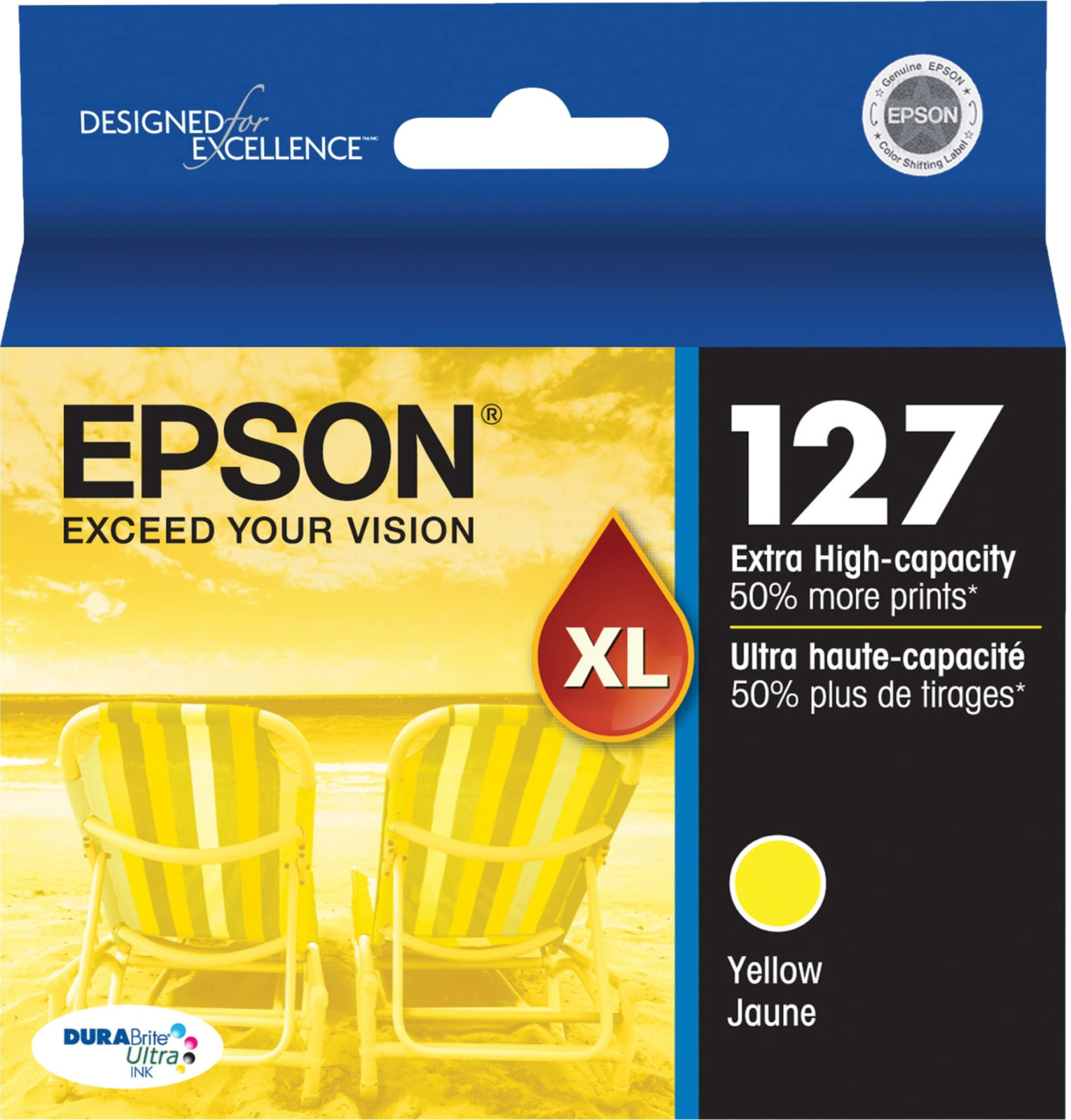 New Genuine Epson T127 Yellow Ink Cartridge NXSeries NX530 NX625 WF-3520 WF-7520