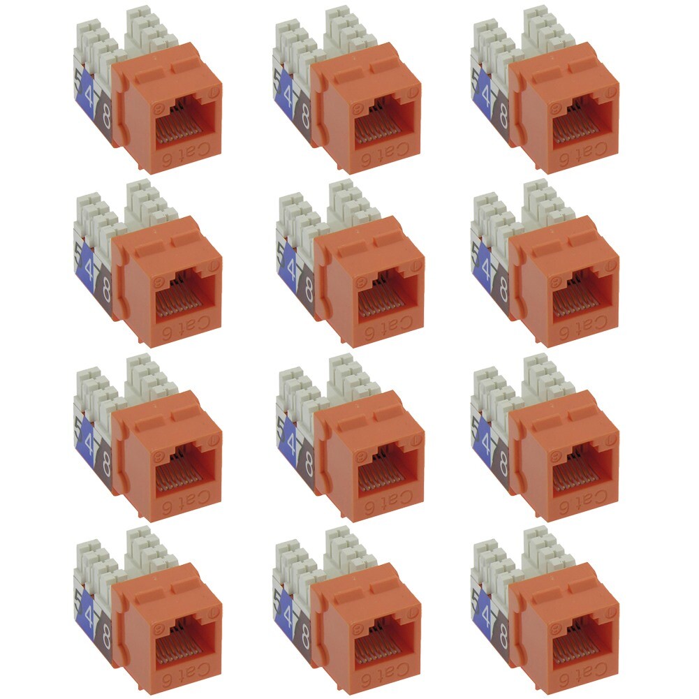 12Pcs Cat6 RJ45 Network LAN Ethernet Keystone Jack 110 Punch Down Snap-In Orange