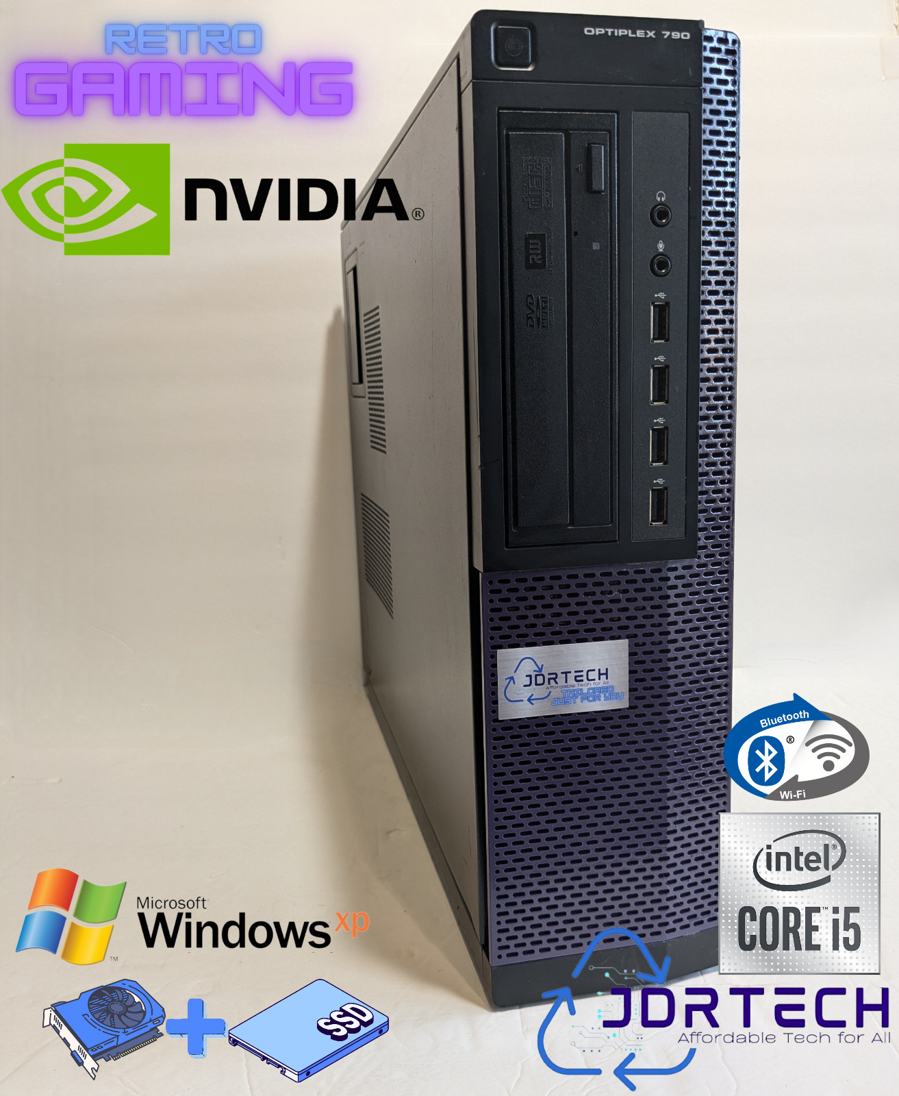 Retro Gaming Windows XP Intel Core i5 SSD Nvidia GPU WIFI BT Optiplex 790 DT