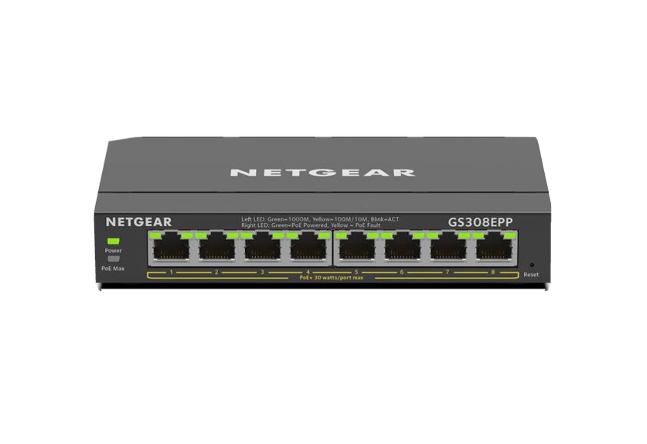 NETGEAR GS308EPP 8 Port Rack Mountable Ethernet Switch - GS308EPP-100NAS