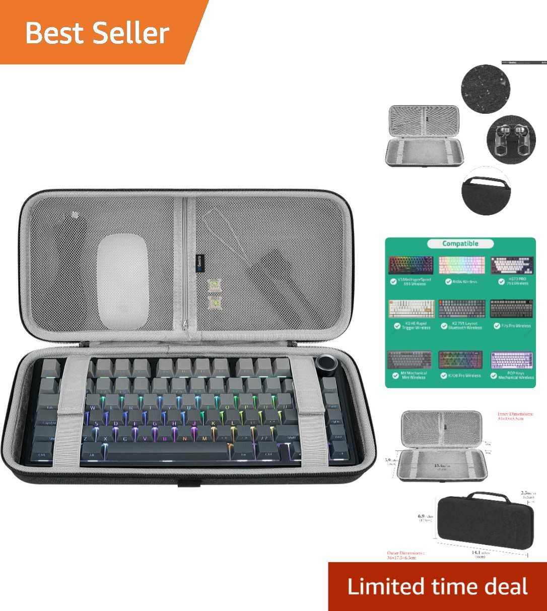 Travel-Ready 84-Key Keyboard Case with Accessory Storage - Perfect for Gamers