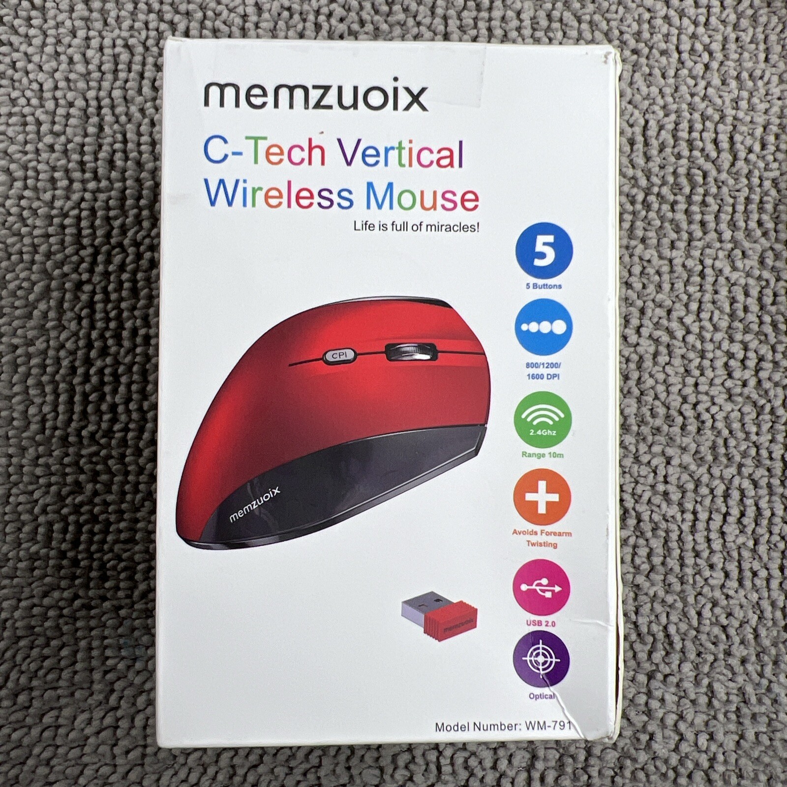 New Memzuoix C Tech Vertical Wire Mouse Model WM-791 