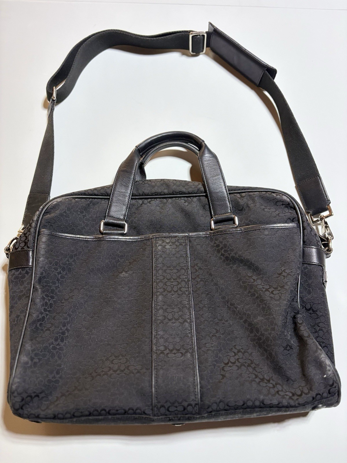 COACH F70058 Hudson Black Signature C Canvas Leather Briefcase Laptop Bag 2-Way